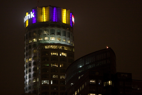 Library Tower in purple and gold